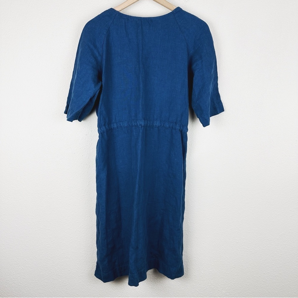 Indigo Magic Linen Drawstring Midi Dress - Picture 2 of 7